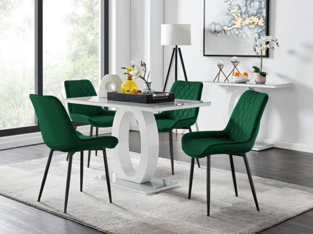 FurnitureboxUK FurnitureboxUK Giovani 4 Grey Dining Table & 4 Pesaro Black Leg Chairs in Green Green One Size Unisex 5056542650437