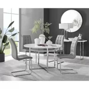 Furniturebox Adley White High Gloss 120cm Storage Dining Table & 4 Grey Murano Silver Leg Faux Leather Chairs