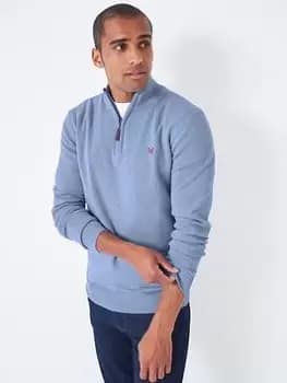 Crew Clothing Classic Half Zip Knit - Light Blue, Size L, Men