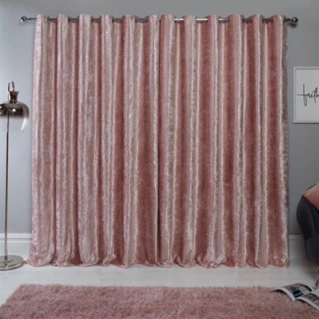 OHS OHS Ready Made Eyelet Crushed Velvet Curtains, Blush in Light Pink Size: 117cm width x 183cm drop Light Pink 117cm width x 183cm drop Unisex 502