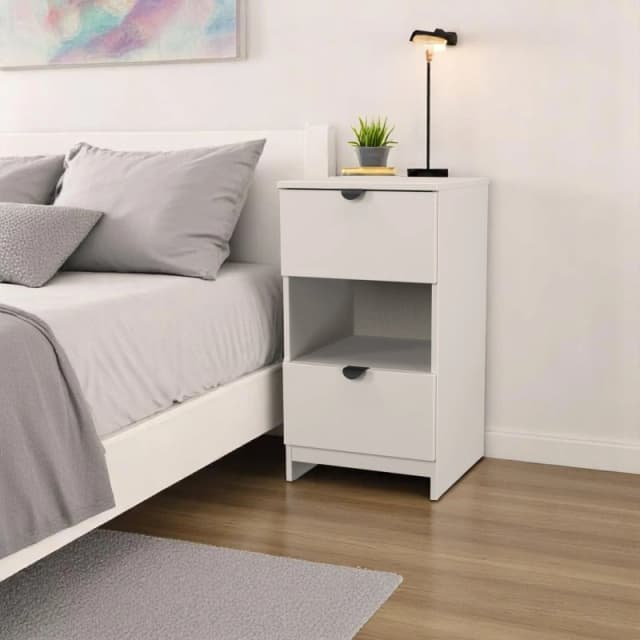 Welcome Furniture Ready Assembled Bora 2 Drawer Open Shelf Bedside Cabinet, Cream BOP601KMKM