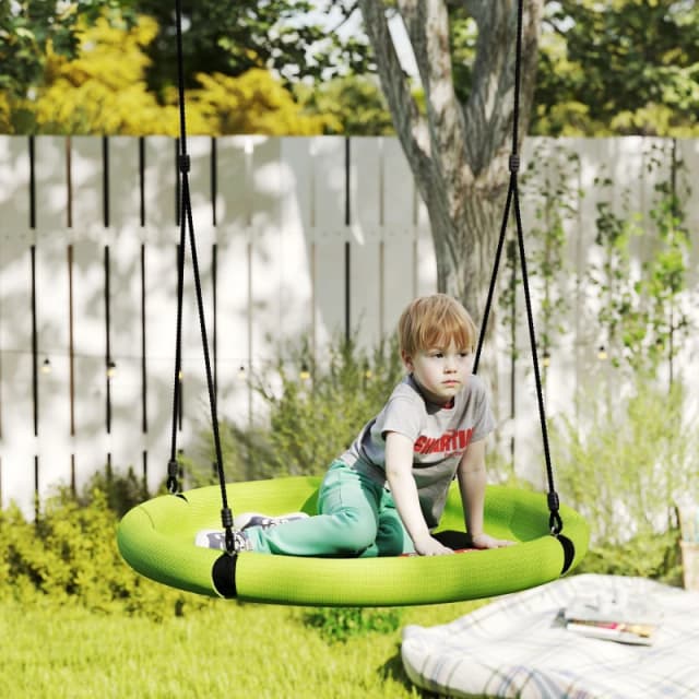 AIYAPLAY Nest Swing Seat, 100cm Saucer Tree Swing Set for Kids, Green Green