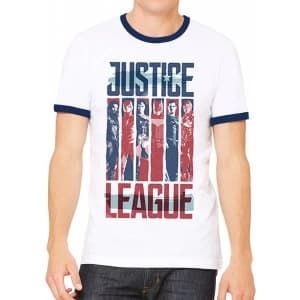 Justice League Movie - Strips Mens Large T-Shirt - White