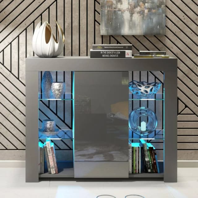 Creative Furniture Harbor Sideboard 97cm - Dark Grey with Gloss Doors & LED Lights Dark Grey Unisex