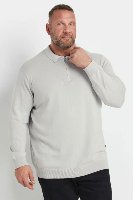 BadRhino BadRhino Men Knitted Long Sleeve Zip Polo Shirt in Grey Size: 5-6X-Large Grey 5-6XL Male 5063111862238