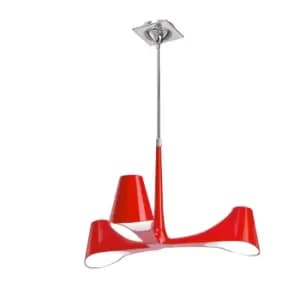 Ora Telescopic Convertible To Semi Flush 3 Light E27, Gloss Red/White Acrylic/Polished Chrome, CFL Lamps INCLUDED
