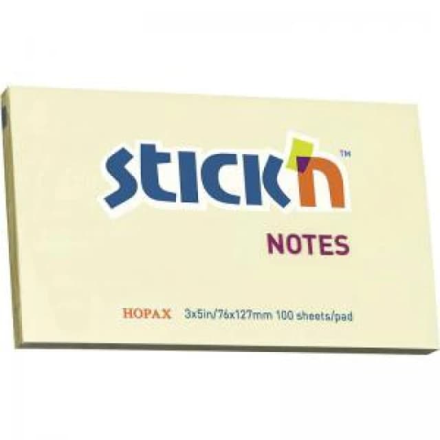 Stickn FSC Sticky Notes 76x127mm 100 Sheets Per Pad Pastel Yellow Plastic Free Packaging (Pack 12) - 21898