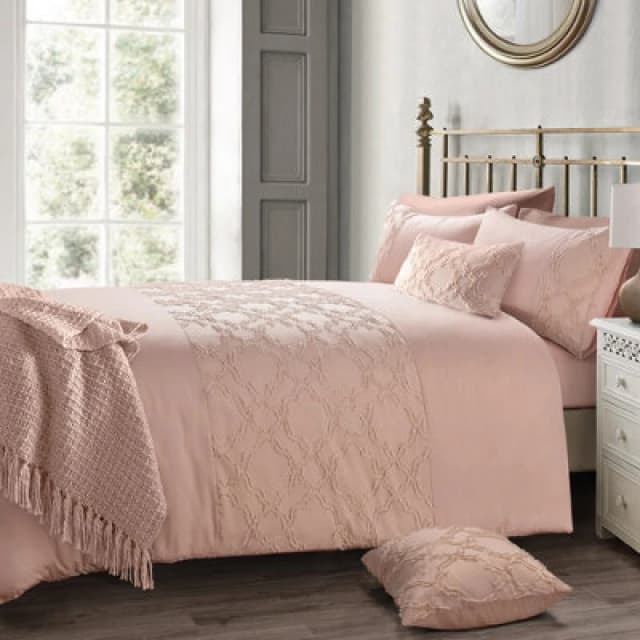 Velosso Chic Home Style Tufted Duvet Cover & Pillowcase Set - Wrinkle-Resistant Modern Bedding Set - Machine Washable - Blush Pink