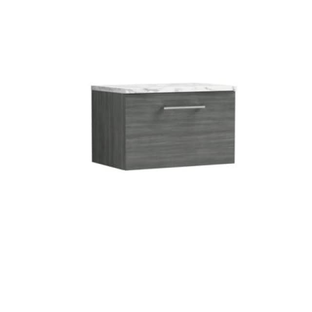 Nuie Arno Wall Hung 1-Drawer Vanity Unit With Laminate Worktop In Anthracite Woodgrain