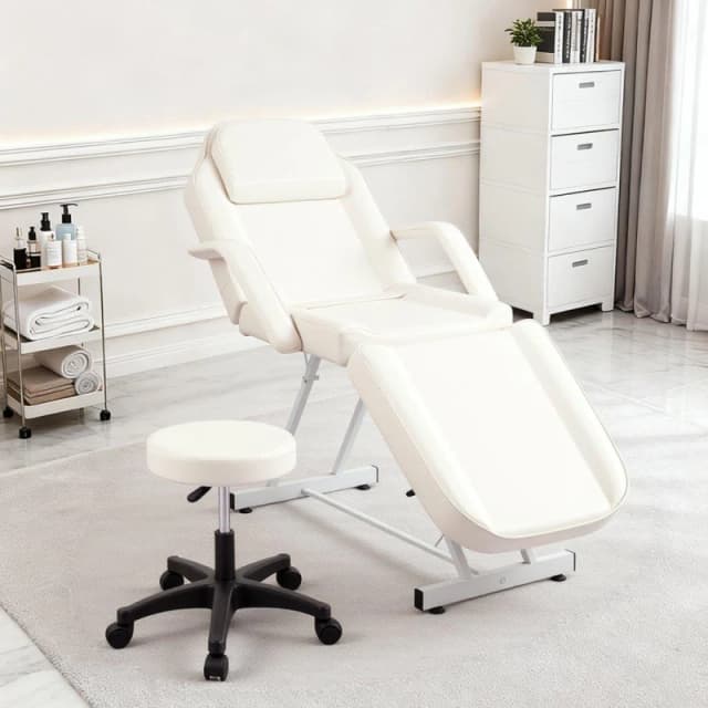 SHEONLY Adjustable Massage Table with Recliner & Stool White unisex One size