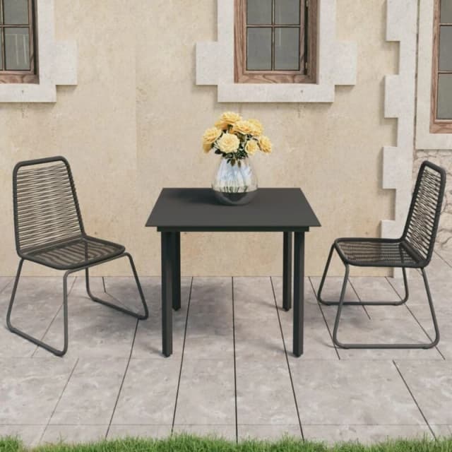 VIDAXL 3 Piece Garden Dining Set pvc Rattan Black Vidaxl 8720286228968