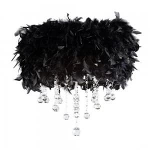 Flush Ceiling with Black Feather Shade 3 Light Polished Chrome, Crystal