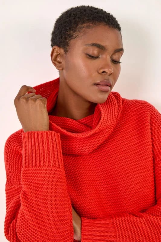 Roman Womens Textured Cowl Neck Jumper in Red Size: 14 Red Female 14