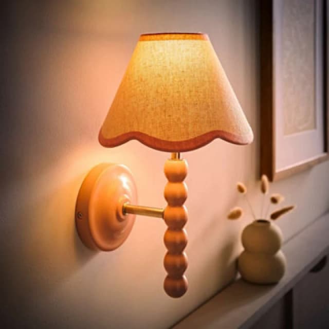 Valuelights Bobbin Pink Wall Light With Trim Scallop Shade And Bulb