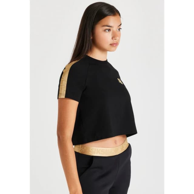 SikSilk Metallic Taped Raglan T-Shirt - Black 9 - 10 Years