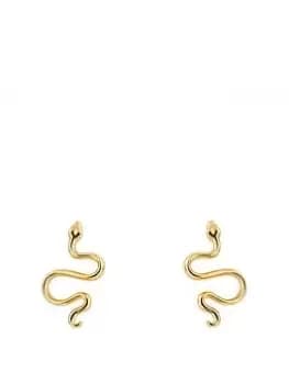The Love Silver Collection Snake Stud Gold Plated Earrings, Yellow Gold, Women