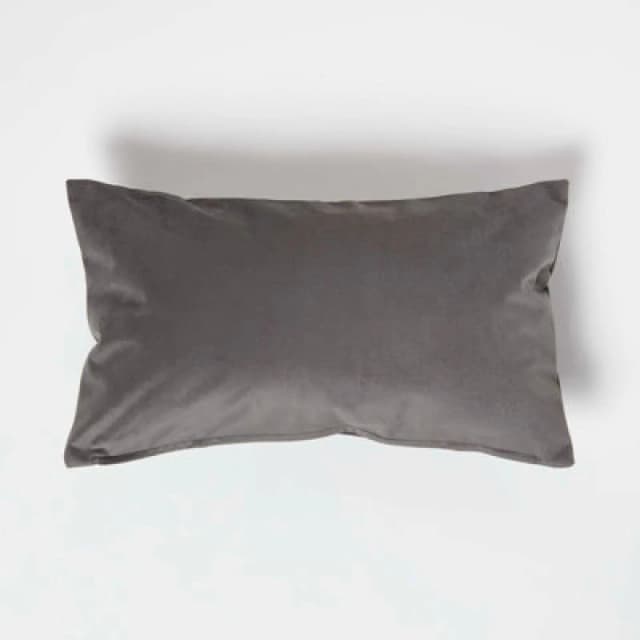 Homescapes Grey Velvet Cushion, Bolster30 X 50 Cm