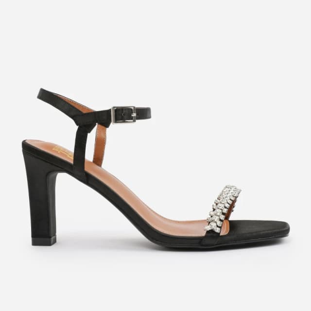 Where's That From 'Naia' Diamante Embellished Strappy Block Heel Black