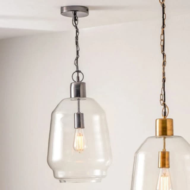 Pacific Lifestyle Fia Clear Glass And Black Nickel Metal Chain Drop Pendant