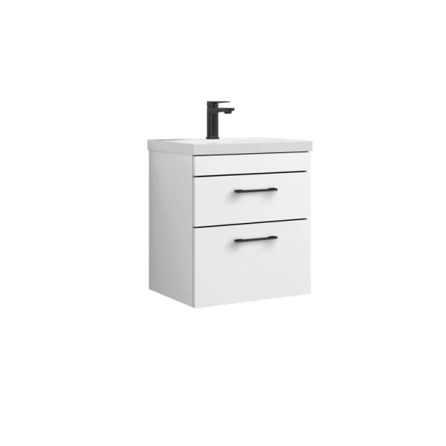 Balterley 2 Drawer Wall Hung Vanity Basin Unit Gloss White Black Handles 500mm White