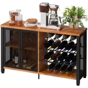 VEVOR Industrial Bar Cabinet, Wine Table for Liquor and Glasses with Glass Holder, Wine Rack and Metal Sideboard, Farmhouse Wood Coffee Bar Cabinet fo