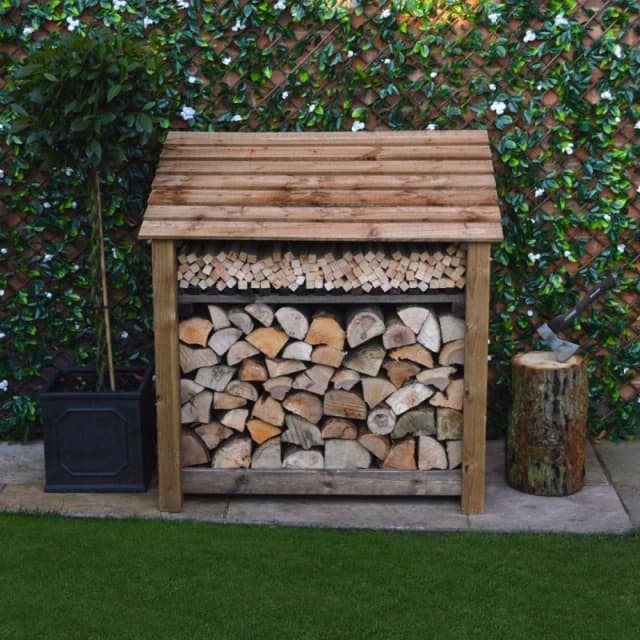 Rutland County Garden Furniture Ltd Greetham 4ft Log Store with Kindling Shelf, L80 x W123 x H128cm, Brown Brown Unisex