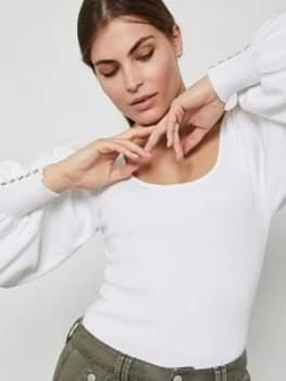 Mint Velvet Scoop Balloon Sleeve Top - Ivory Size M Women