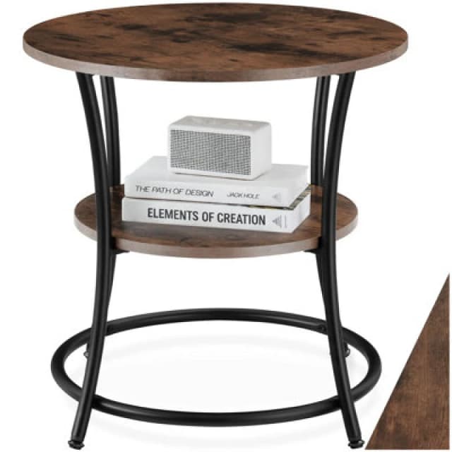 Tectake Bedside Table Saint Louis - Industrial Style, Round, With 2 Shelves, 55 X 56cm - Industrial Wood Dark, Rustic