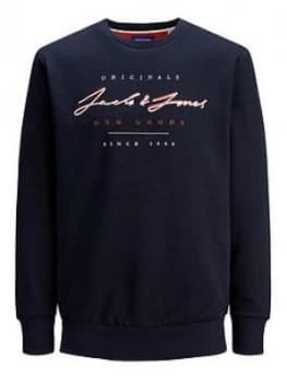 Jack & Jones Boys Logo Crew Neck Sweat - Navy, Size 14 Years