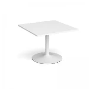 Trumpet base square extension table 1000mm x 1000mm - white base and
