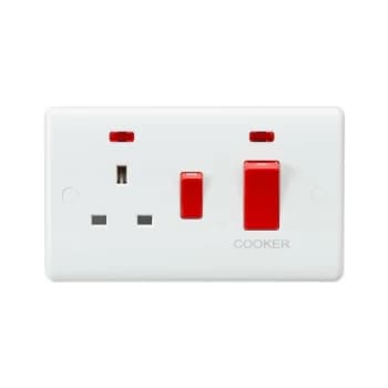 Curved Edge 45A DP Switch and 13A Switched Socket with neons - Knightsbridge