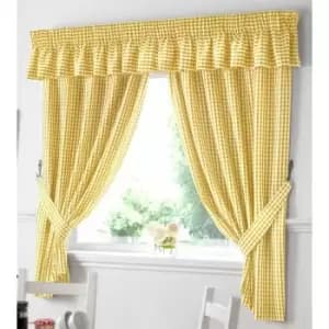 Gingham Check Kitchen Pencil Pleat Curtains, Yellow, 46 x 48" - Alan Symonds