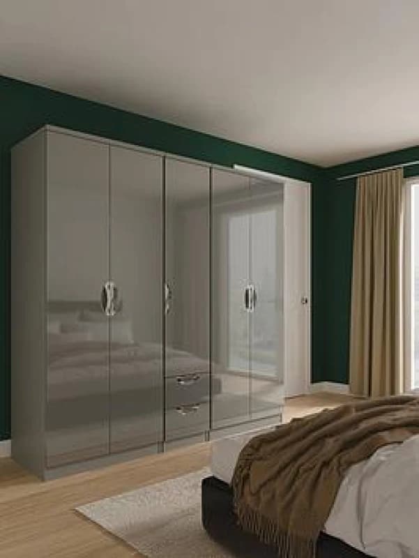 Welcome Furniture Ltd Camden 5 Door 2 Drawer Wardrobe in Grey Gloss & Dusk Grey - Ready Assembled, Grey CAM186GGDG