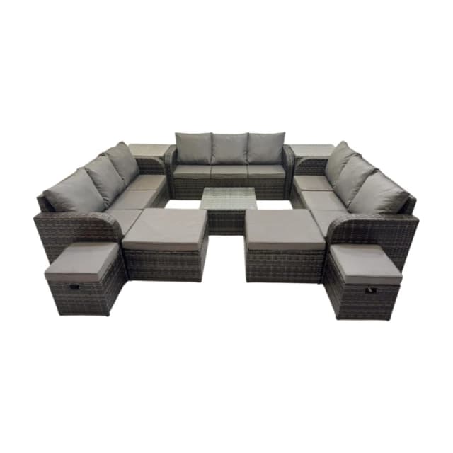 Fimous Rattan Garden Outdoor Furniture Set with 4 Stools 2 Side Table in Dark Grey Dark Grey Unisex