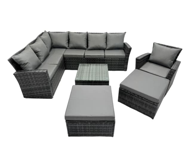Fimous 9 Seat Rattan Corner Sofa Set with 2 Big Stool Chair in Dark Grey Dark Grey Unisex
