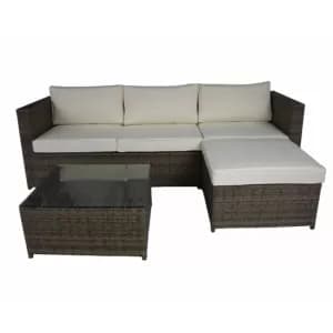 Charles Bentley L-shaped Rattan Corner Sofa Set - Dark Brown and Beige