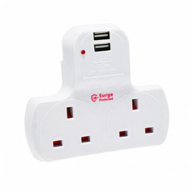 Innoteck 2Way Multi Plug Adaptor 13A UK Mains Socket Outlets With 5V 2.0A Max Dual USB Charging Ports And Surge Protector