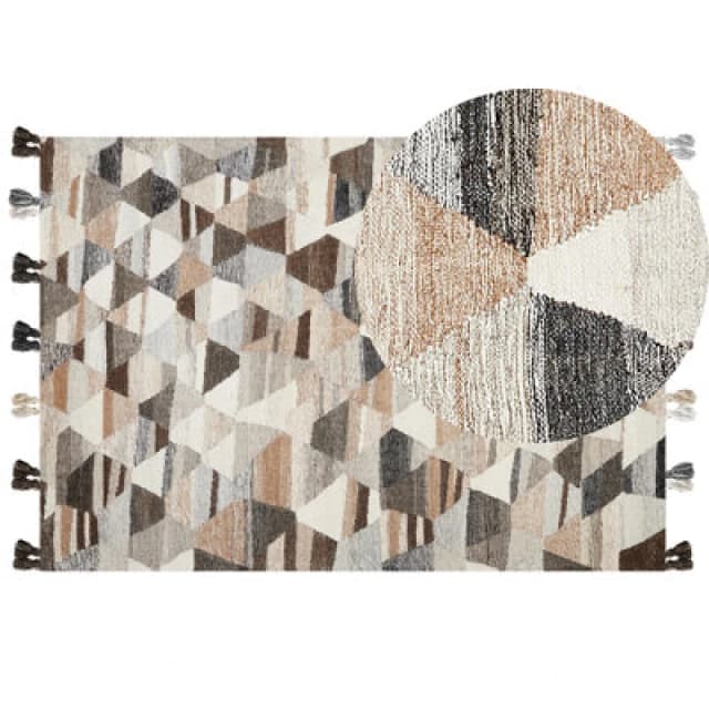 Beliani Rug Argavand Beige 160 X 230 Cm Wool Kilim