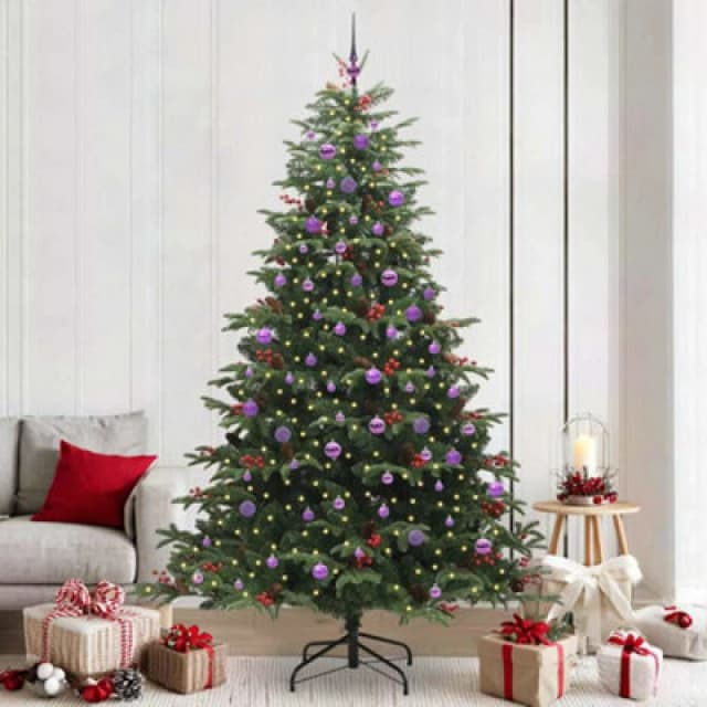 vidaXL Artificial Christmas Tree with LED Strip Lights, Lilac Balls Green 240 cm, Green 3395574