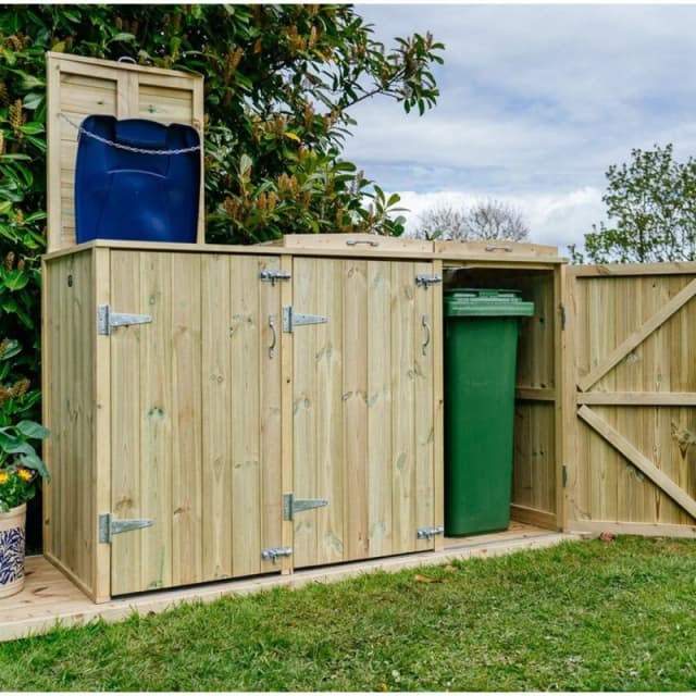 Buttercup Farm Shireburn Triple Wheelie Bin Store, Timber, Fits 3 x 140L Wheelie Bins in Brown Brown Unisex
