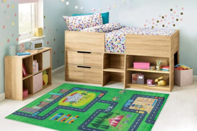 RugsX Bambino 2660 Washing Carpet City, Streets For Children Anti Slip - Green / Grey 80X150 Cm