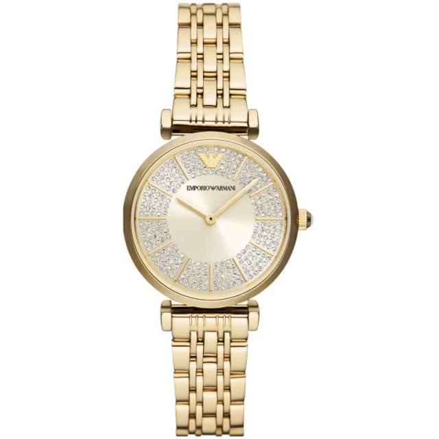 Emporio Armani Womens Gianni T-Bar Two-Hand, Gold-Tone Stainless Steel Watch, Gold, Women Gold W50HT Female