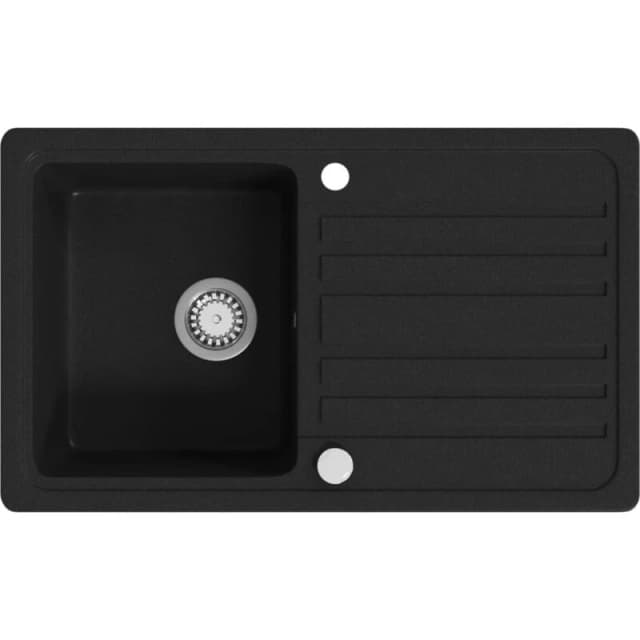 VIDAXL Granite Kitchen Sink Single Basin with Drainer Reversible Black Vidaxl 141669