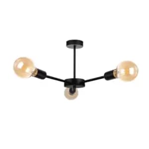 Sun Multi Arm Semi Flush Ceiling Light Black, 40cm, 3x E27
