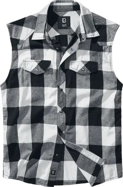 Brandit Sleeveless Checked Shirt Short-sleeved Shirt Black white 3XL Men