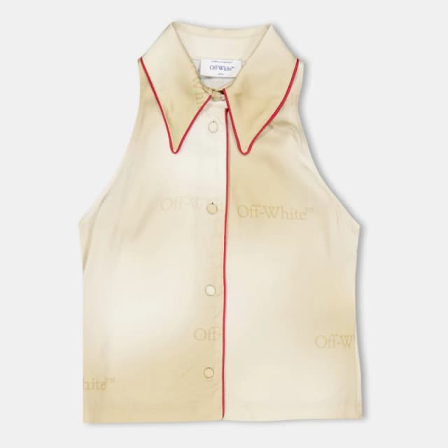 Off White Womens Long Sleeve Dress Shirt Beige/White female 4 (3XS)