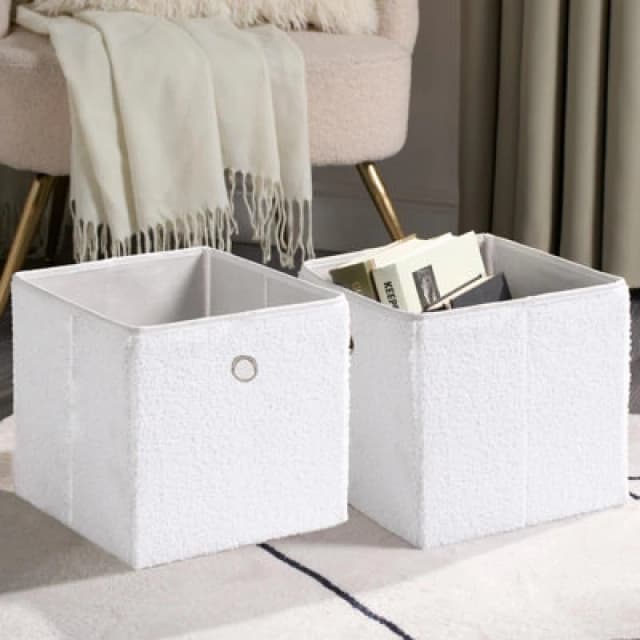 OHS OHS 2 Pack Boucle Cube Folding Space Saving Storage Boxes in White White One Size Unisex 5027434183913