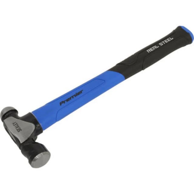 Loops 24oz Ball Pein Hammer - Fibreglass Shaft - Drop Forged Steel - Rubber Grip Metallics