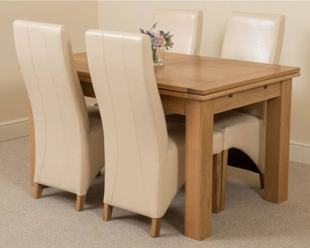 Thats Furniture Richmond 140-220cm Oak Extending Dining Table & 4 Lola Leather Chairs in Cream Cream Unisex