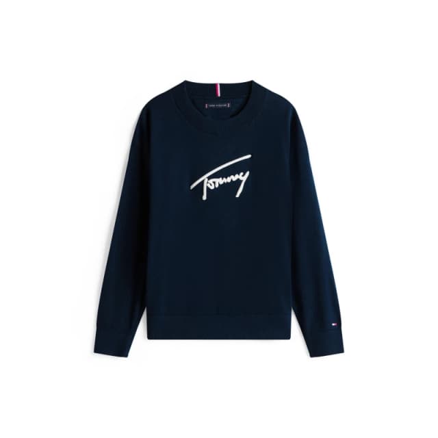 Tommy Hilfiger Kids Graphic Soft Knit Crew Neck Jumper Night Navy C1G male 4Y